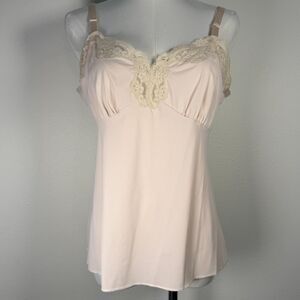 Shadowline Babydoll Camisole Top Y2K Lace Trim Empire Waist Pink Size 36